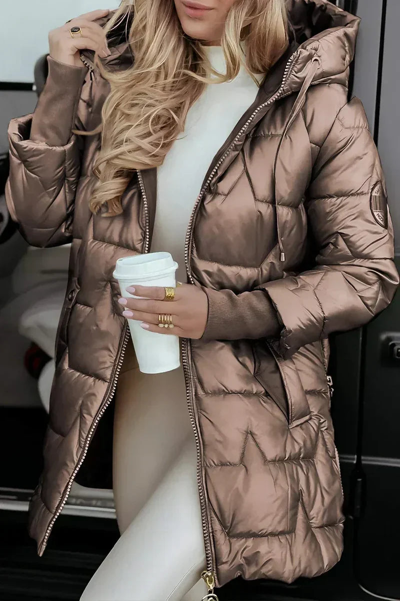 Women's Quilted Hooded Winter Jacket — Water-Resistant Padded Coat, S to 3XL