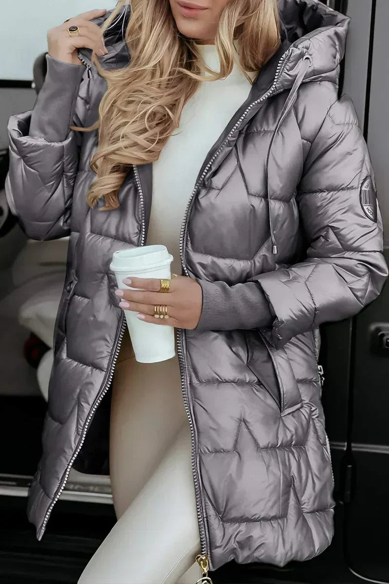 Women's Quilted Hooded Winter Jacket — Water-Resistant Padded Coat, S to 3XL