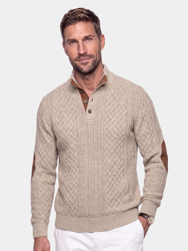 Men's Ribbed Turtleneck Sweater — Cotton Blend High Neck Knit for Winter Layering
