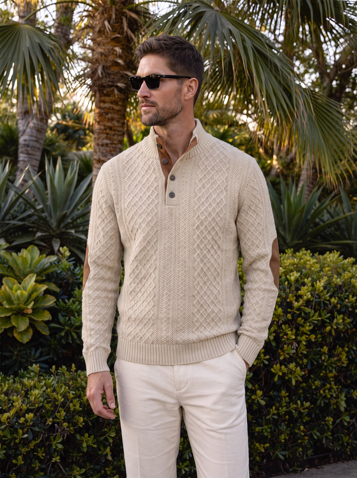 Men's Ribbed Turtleneck Sweater — Cotton Blend High Neck Knit for Winter Layering