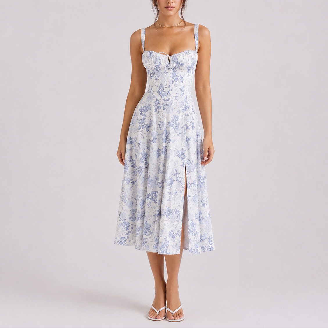 Women’s Elegant Midi Dress Ruched Bust Fitted Style Evening Occasion