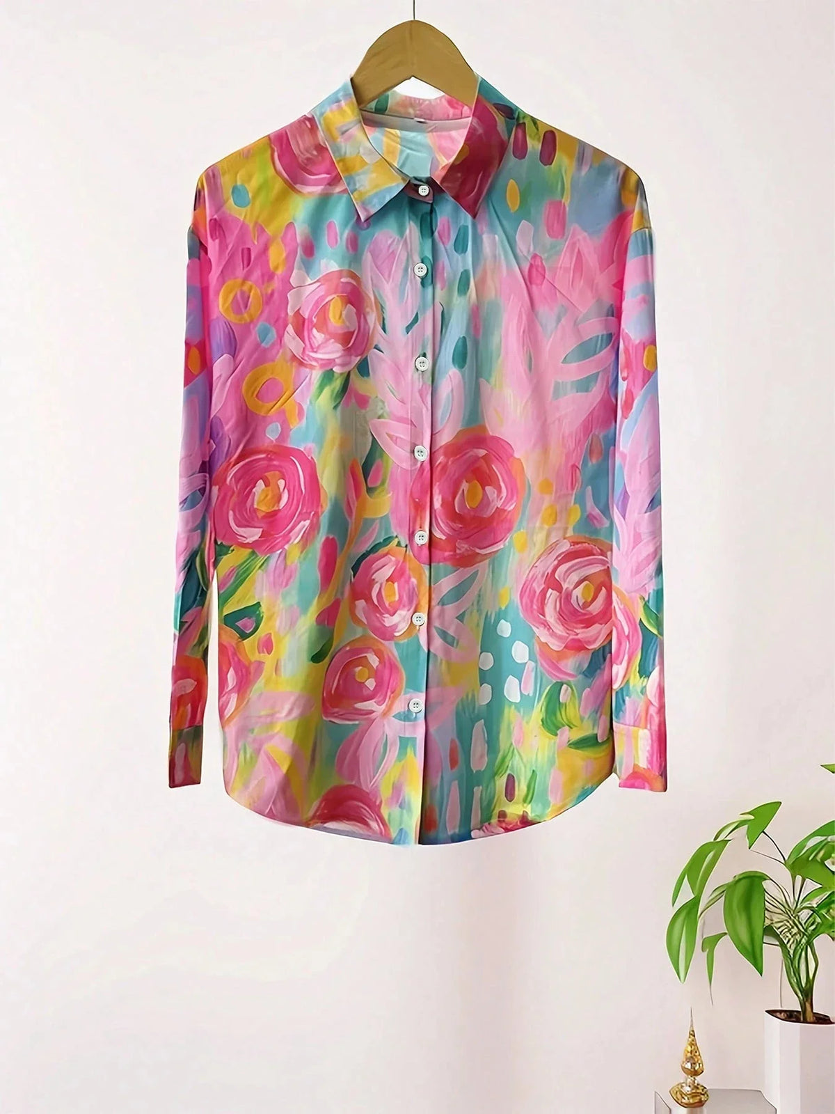 Women's Playful Blouse Short-Sleeve Round Neck Colorful Print Casual Everyday
