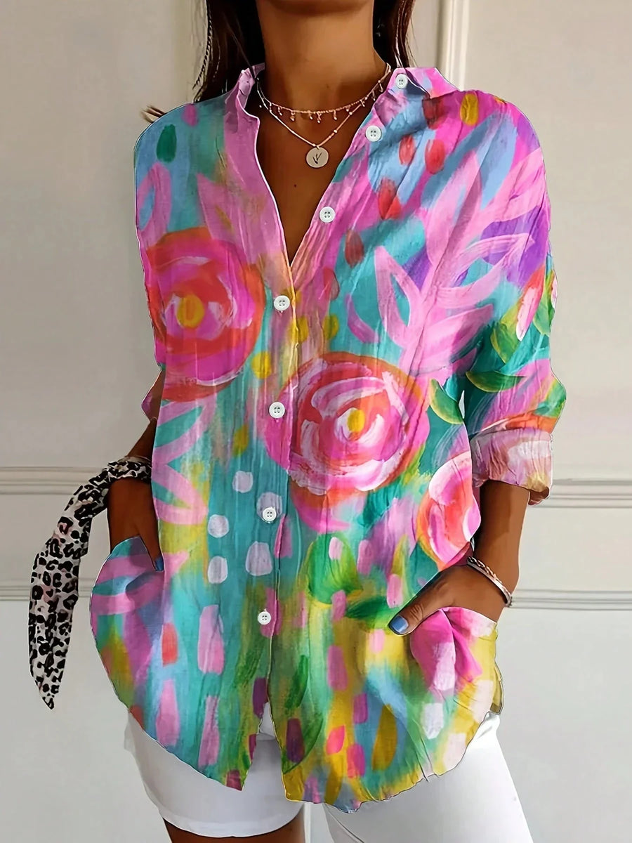 Women's Playful Blouse Short-Sleeve Round Neck Colorful Print Casual Everyday
