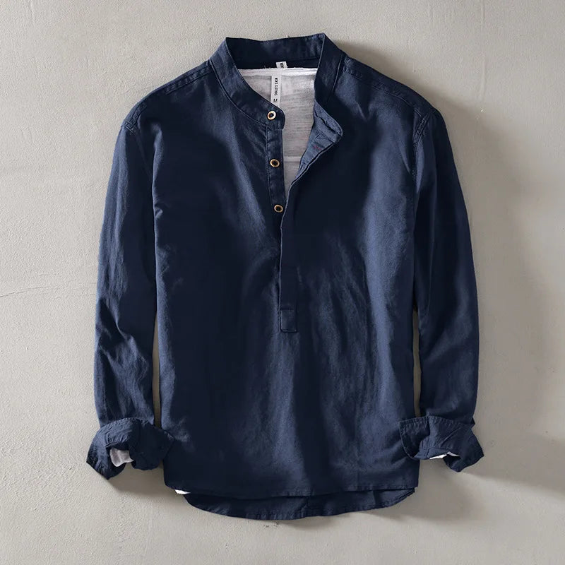 Men's Long Sleeve Henley Shirt Relaxed Fit Button Placket Casual Everyday