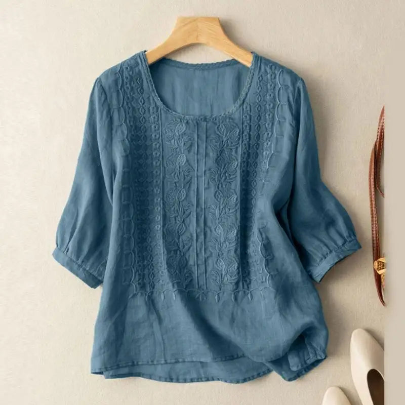 Women's Floral Relaxed Blouse Short Sleeve Round Neck Casual Everyday