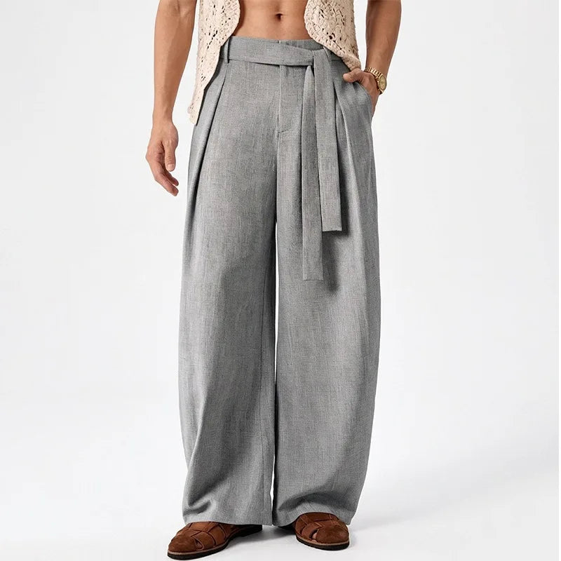 Men's Pleated Wide Leg Trousers High-Waisted Relaxed Fit Smart-Casual Stylish