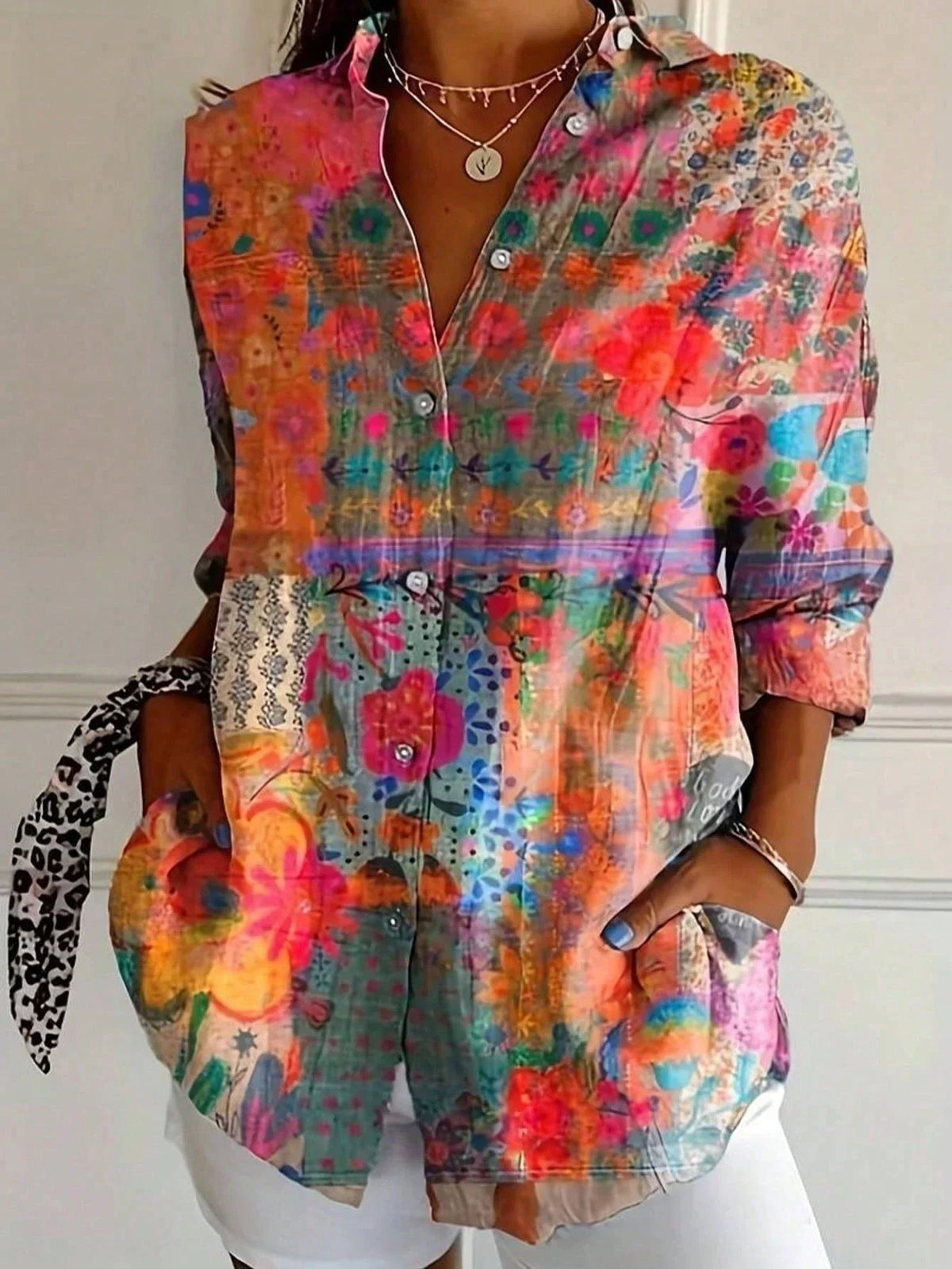 Women's Playful Blouse Short-Sleeve Round Neck Colorful Print Casual Everyday