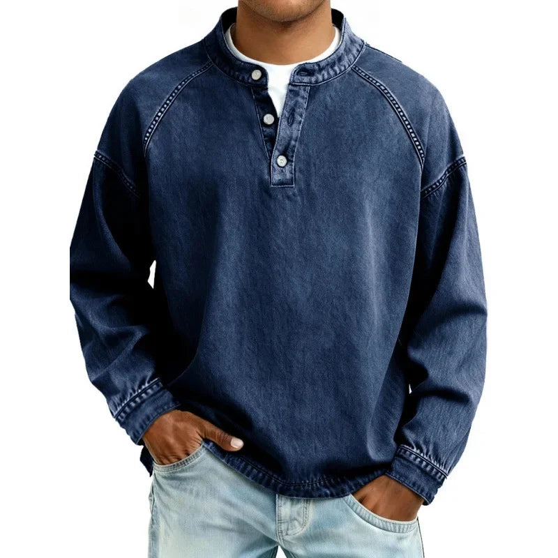 Men's Vintage Button-Up Shirt Long Sleeve Classic Fit Casual Everyday