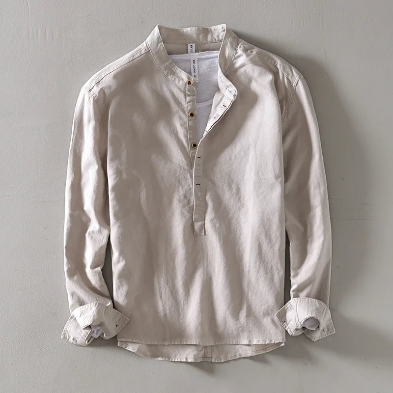 Men's Long Sleeve Henley Shirt Relaxed Fit Button Placket Casual Everyday