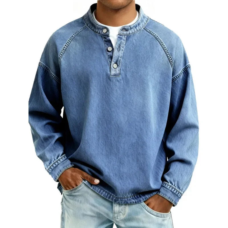 Men's Vintage Button-Up Shirt Long Sleeve Classic Fit Casual Everyday