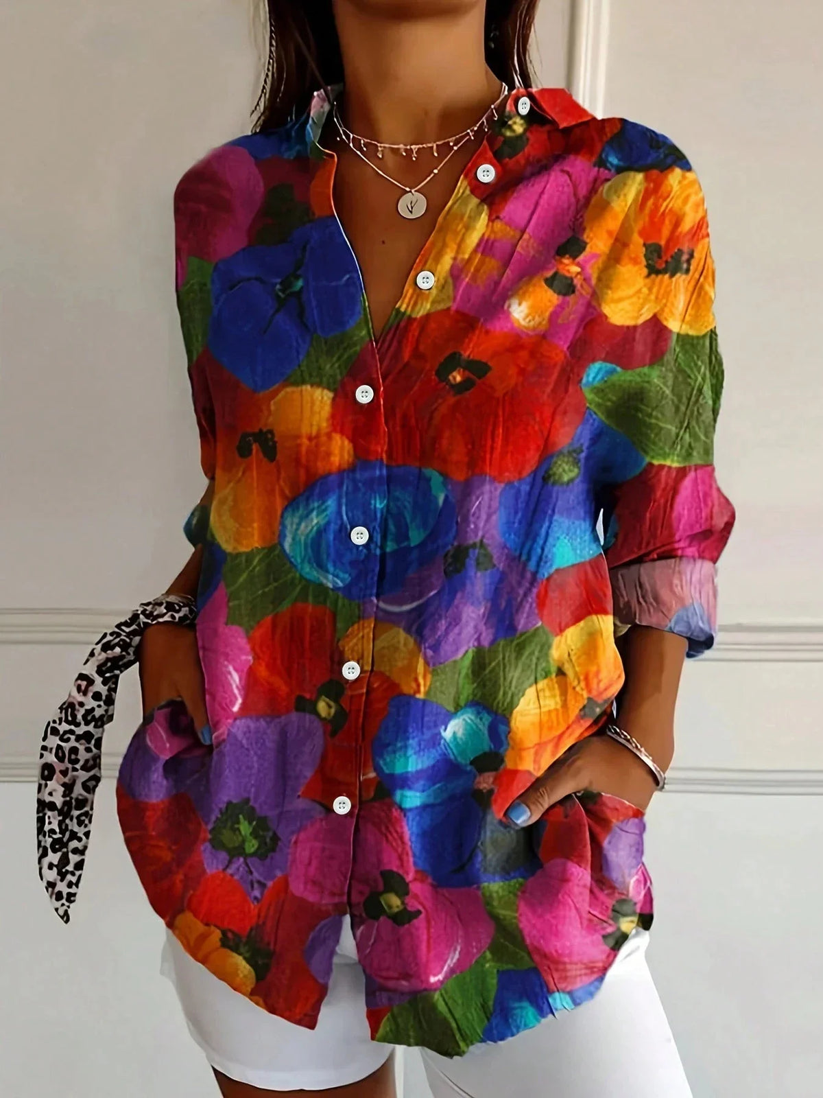 Women's Playful Blouse Short-Sleeve Round Neck Colorful Print Casual Everyday