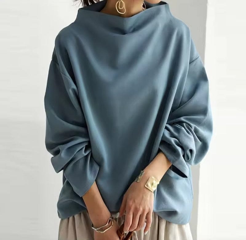 Women's High-Neck Soft Knit Top Long Sleeve Fitted Casual Everyday