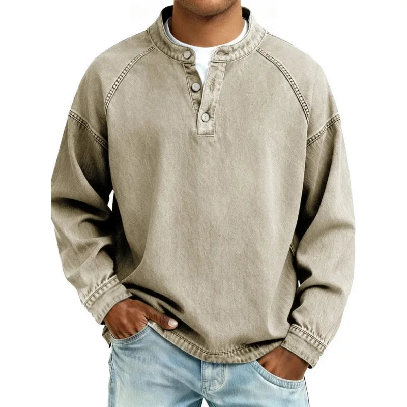 Men's Vintage Button-Up Shirt Long Sleeve Classic Fit Casual Everyday