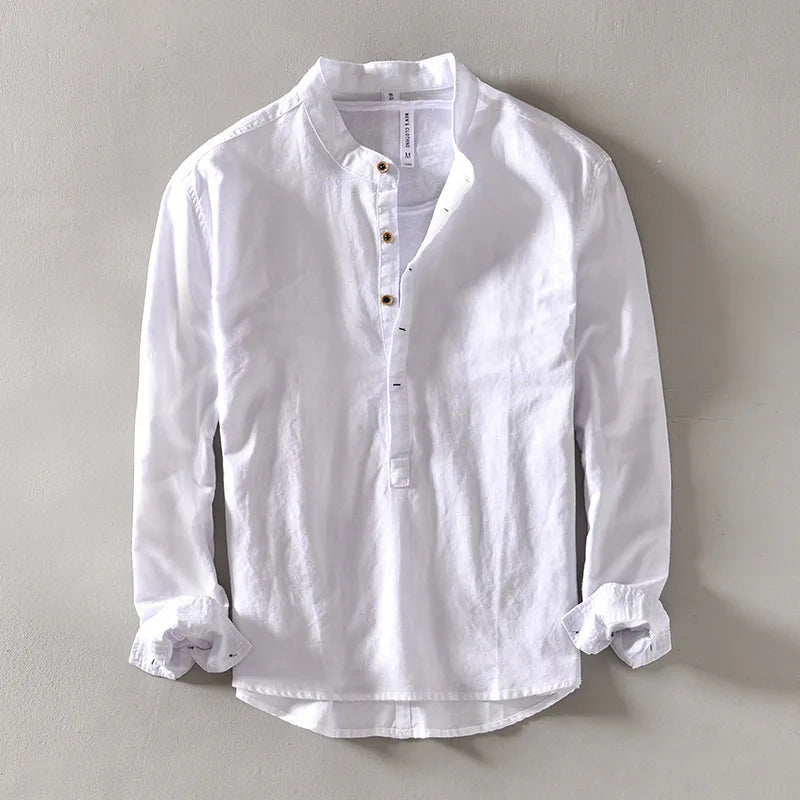 Men's Long Sleeve Henley Shirt Relaxed Fit Button Placket Casual Everyday