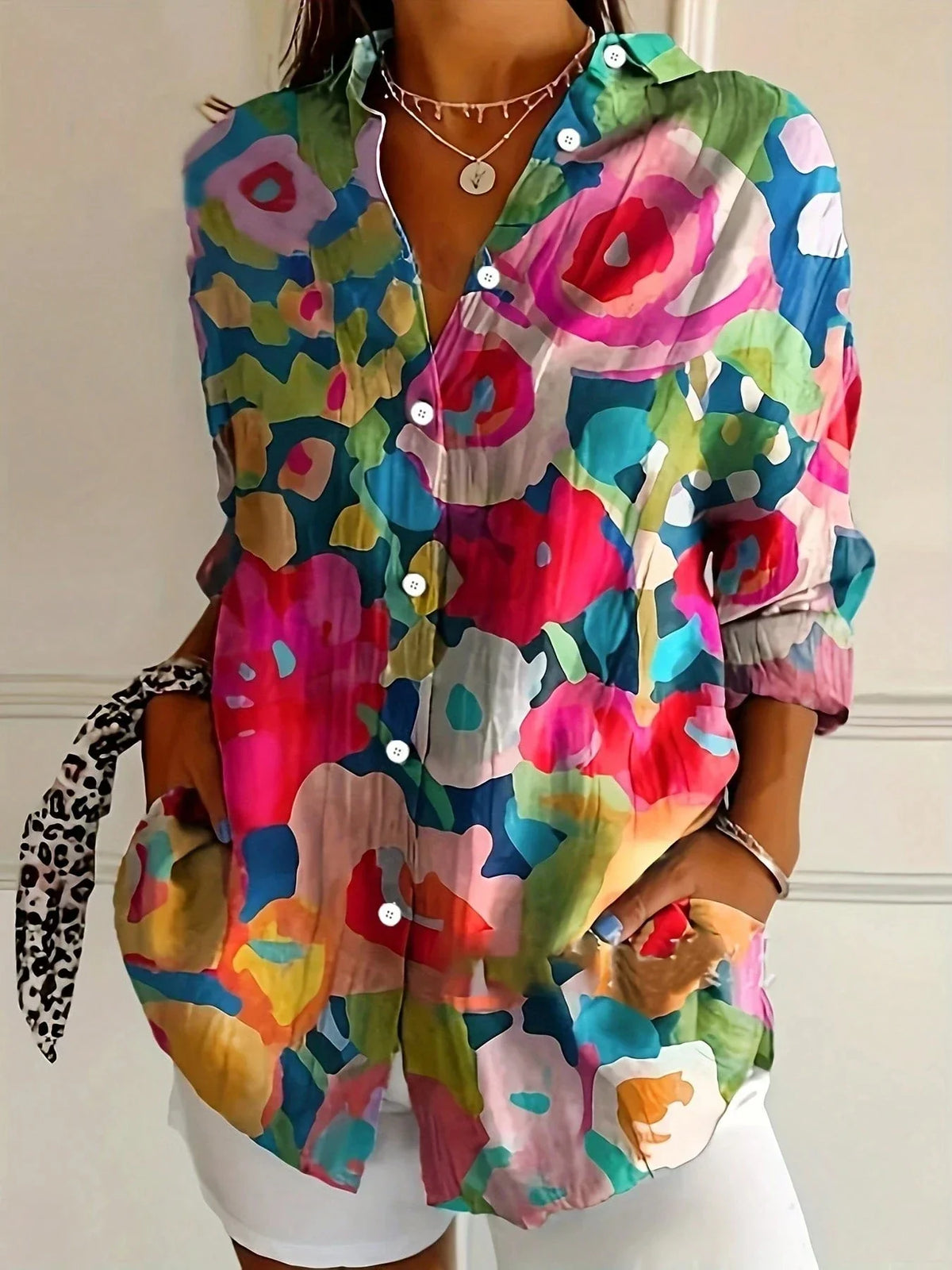 Women's Playful Blouse Short-Sleeve Round Neck Colorful Print Casual Everyday