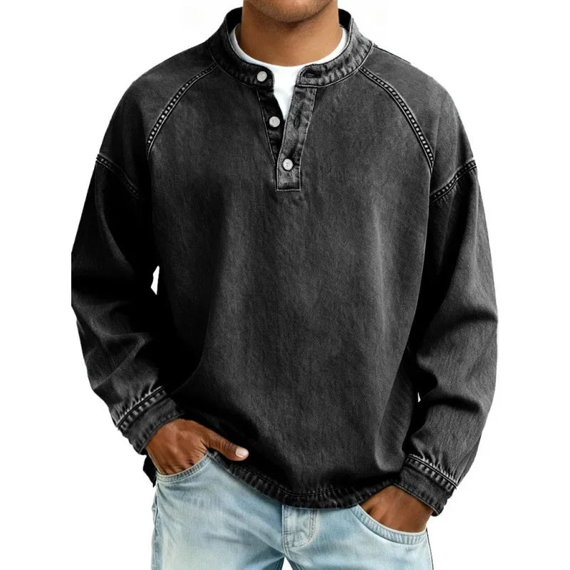 Men's Vintage Button-Up Shirt Long Sleeve Classic Fit Casual Everyday