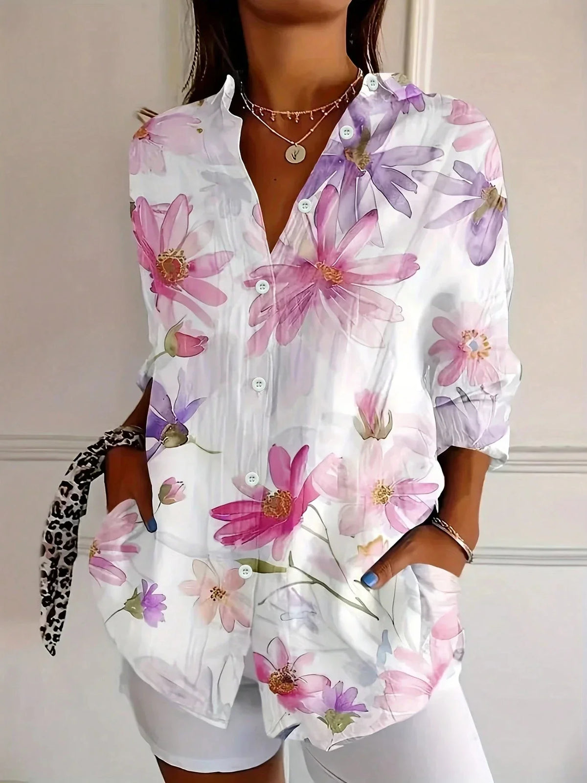 Women's Playful Blouse Short-Sleeve Round Neck Colorful Print Casual Everyday