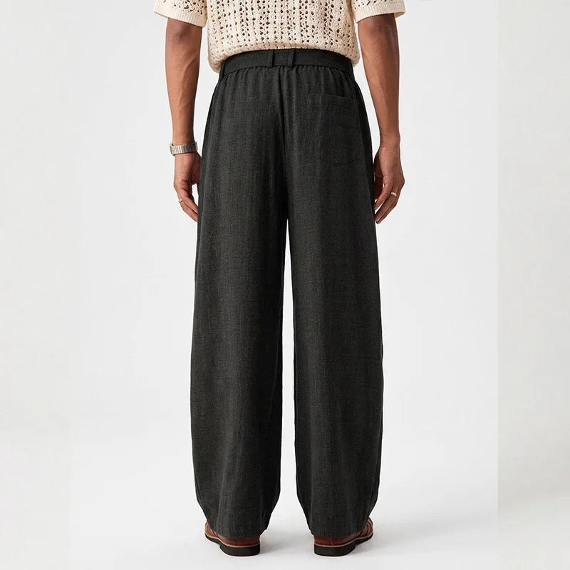 Men's Pleated Wide Leg Trousers High-Waisted Relaxed Fit Smart-Casual Stylish