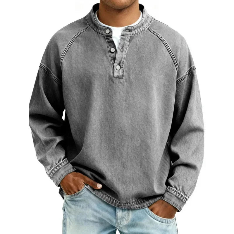 Men's Vintage Button-Up Shirt Long Sleeve Classic Fit Casual Everyday