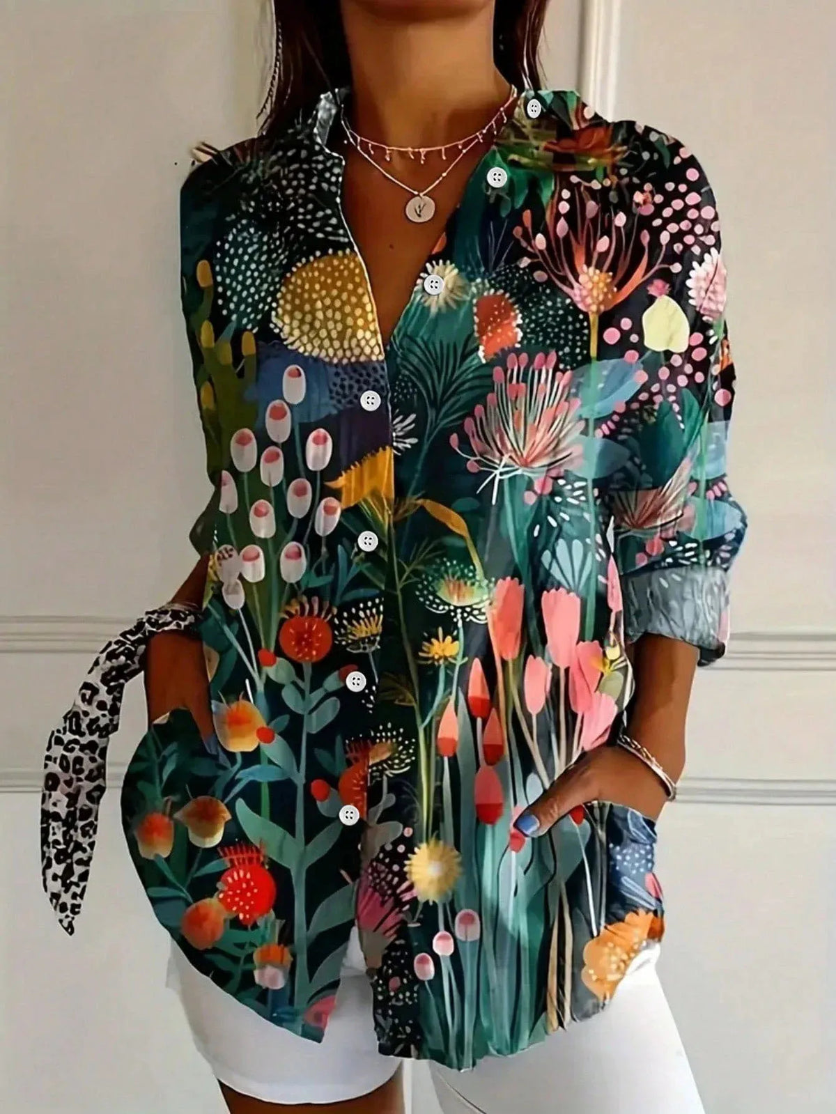 Women's Playful Blouse Short-Sleeve Round Neck Colorful Print Casual Everyday