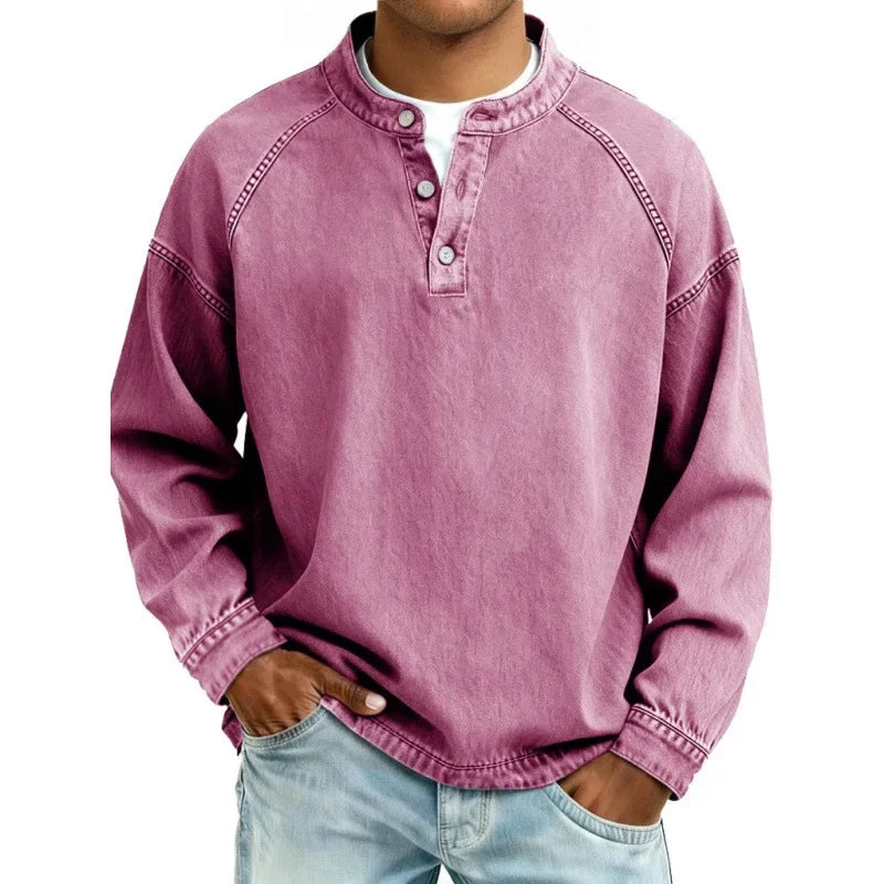 Men's Vintage Button-Up Shirt Long Sleeve Classic Fit Casual Everyday