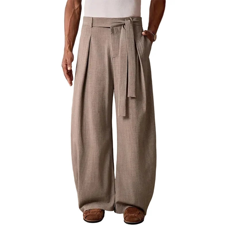Men's Pleated Wide Leg Trousers High-Waisted Relaxed Fit Smart-Casual Stylish