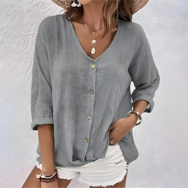 Women's Relaxed Button-Up Blouse Long Sleeve Collared Front Closure Casual Everyday