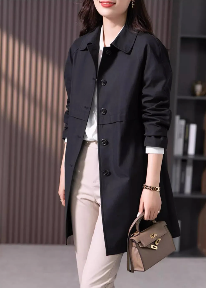 Women's Classic Trench Coat Single Button Closure Tailored Fit Timeless Style
