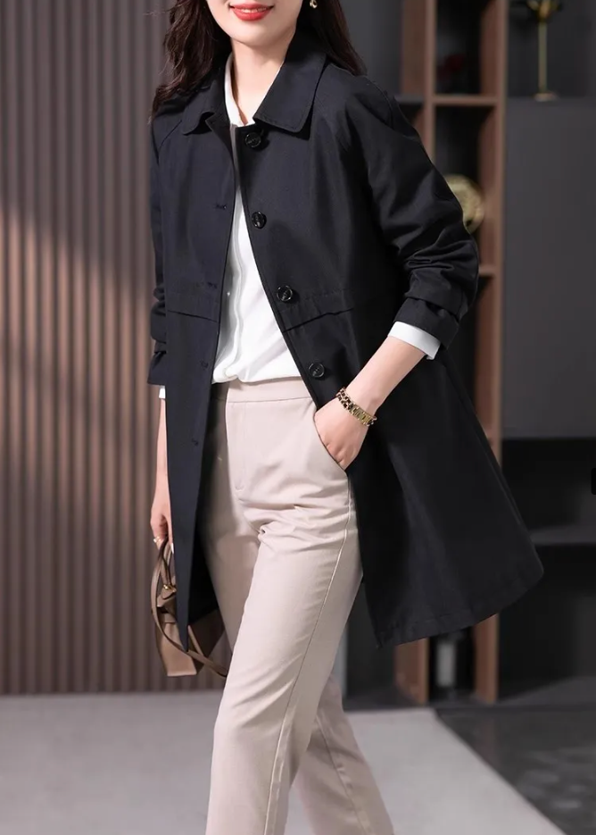 Women's Classic Trench Coat Single Button Closure Tailored Fit Timeless Style