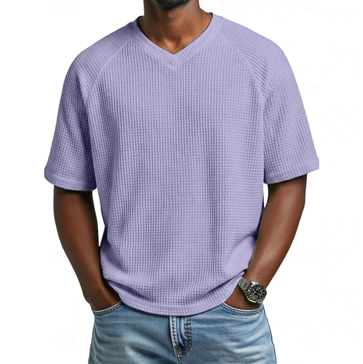Men's Waffle Knit V-Neck Tee — Relaxed Fit, Short Sleeve, Casual Everyday Wear