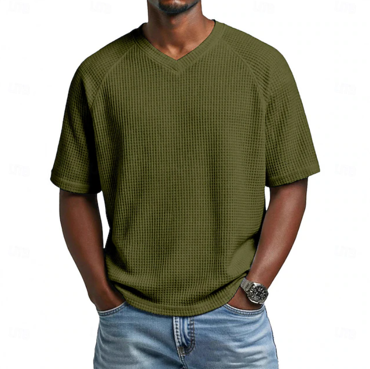 Men's Waffle Knit V-Neck Tee — Relaxed Fit, Short Sleeve, Casual Everyday Wear