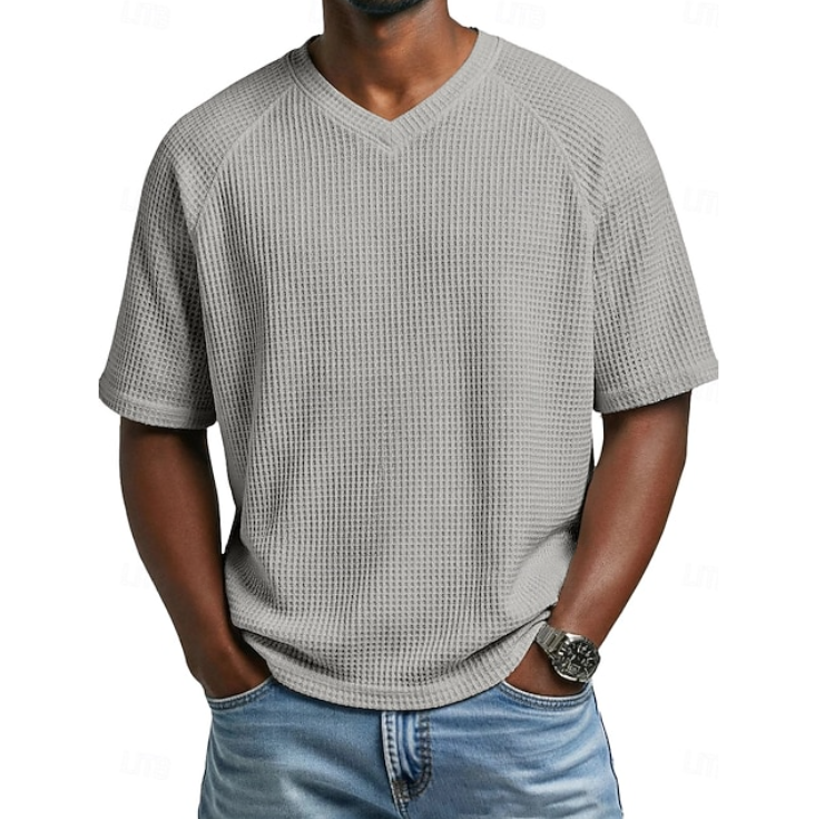 Men's Waffle Knit V-Neck Tee — Relaxed Fit, Short Sleeve, Casual Everyday Wear