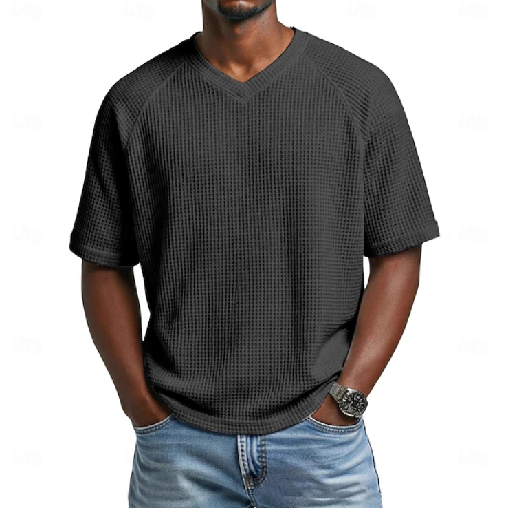 Men's Waffle Knit V-Neck Tee — Relaxed Fit, Short Sleeve, Casual Everyday Wear