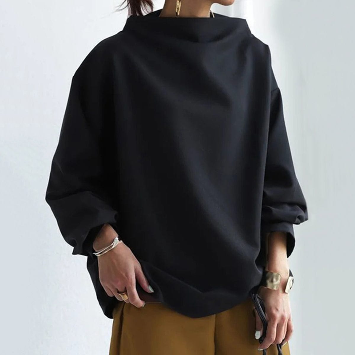 Women's High-Neck Soft Knit Top Long Sleeve Fitted Casual Everyday
