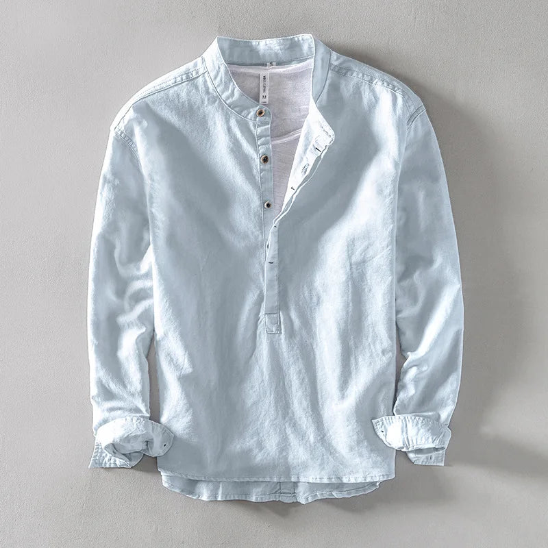 Men's Long Sleeve Henley Shirt Relaxed Fit Button Placket Casual Everyday