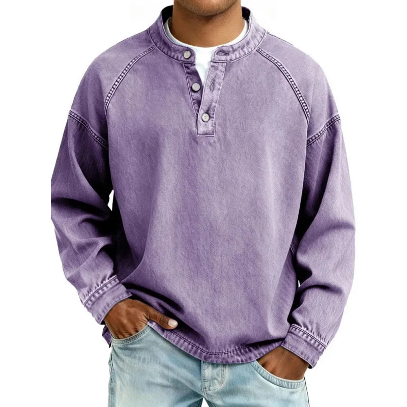 Men's Vintage Button-Up Shirt Long Sleeve Classic Fit Casual Everyday
