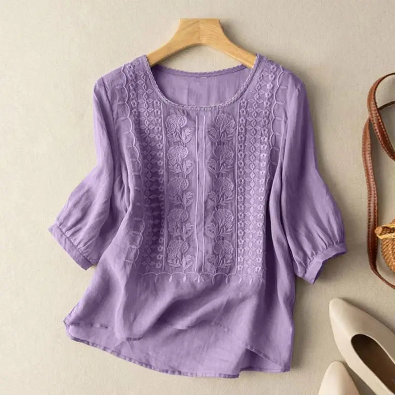 Women's Floral Relaxed Blouse Short Sleeve Round Neck Casual Everyday
