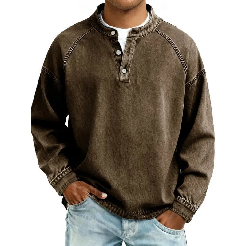 Men's Vintage Button-Up Shirt Long Sleeve Classic Fit Casual Everyday