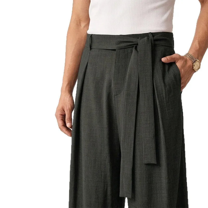 Men's Pleated Wide Leg Trousers High-Waisted Relaxed Fit Smart-Casual Stylish