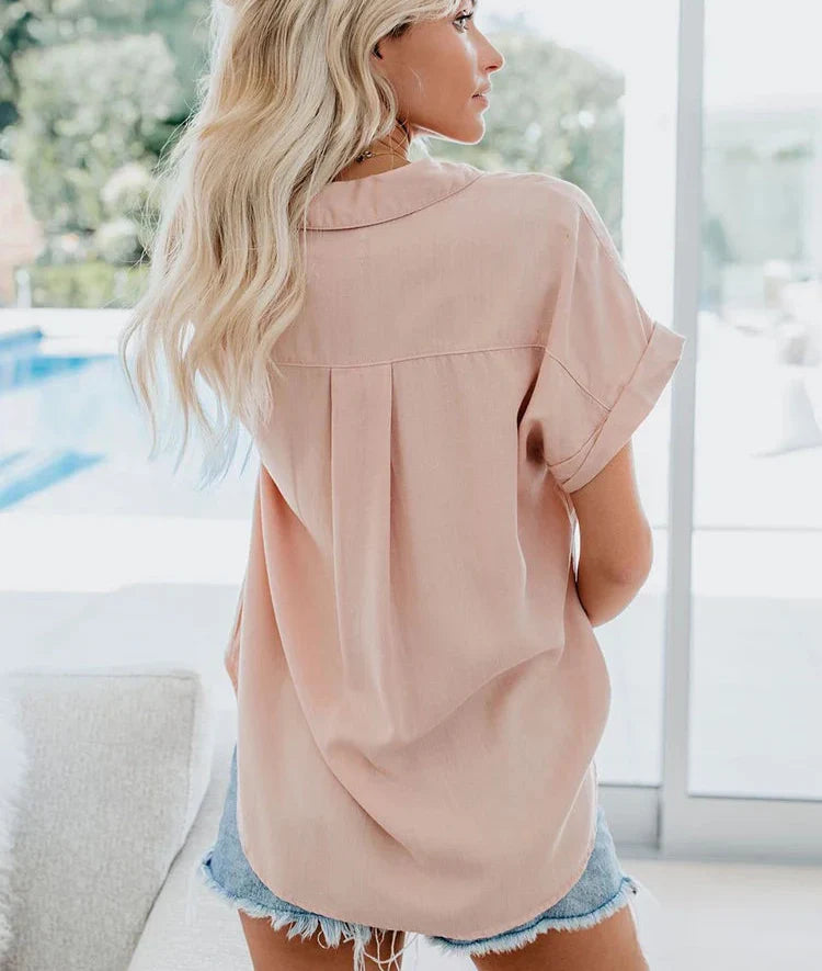 Women's Casual Relaxed Fit Blouse Short Sleeve Round Neck Everyday Wear