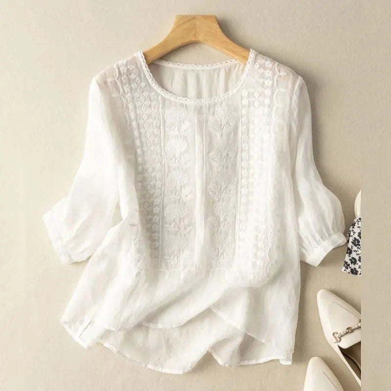 Women's Floral Relaxed Blouse Short Sleeve Round Neck Casual Everyday