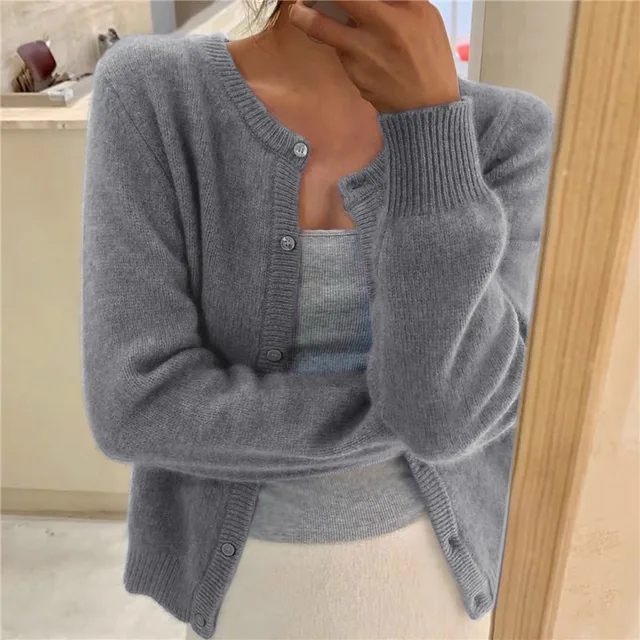 Women's Knit Cardigan Button Front Cosy Layering Essential Casual Wear