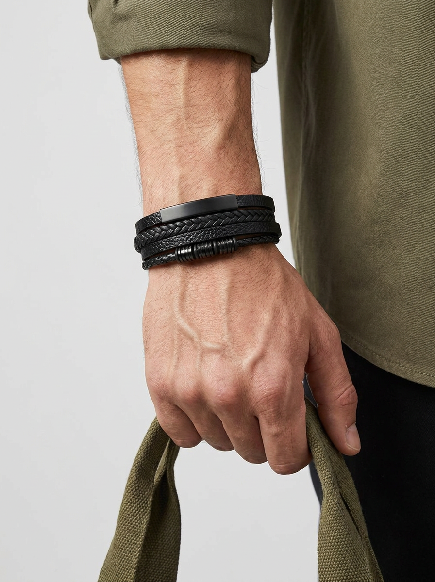 Men's Braided Leather Bracelet Stylish Everyday Accessory Adjustable Casual