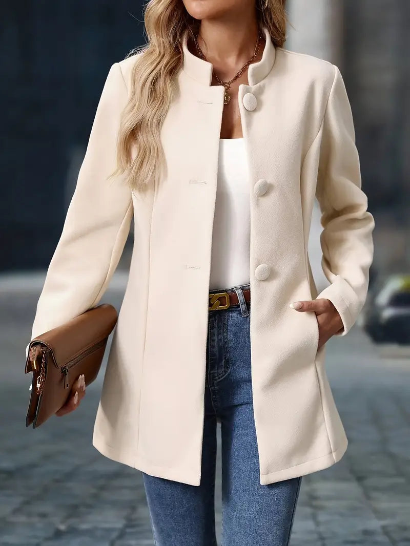 Women's Tailored Wool Coat Fitted Long Sleeve Notched Collar Classic Outerwear
