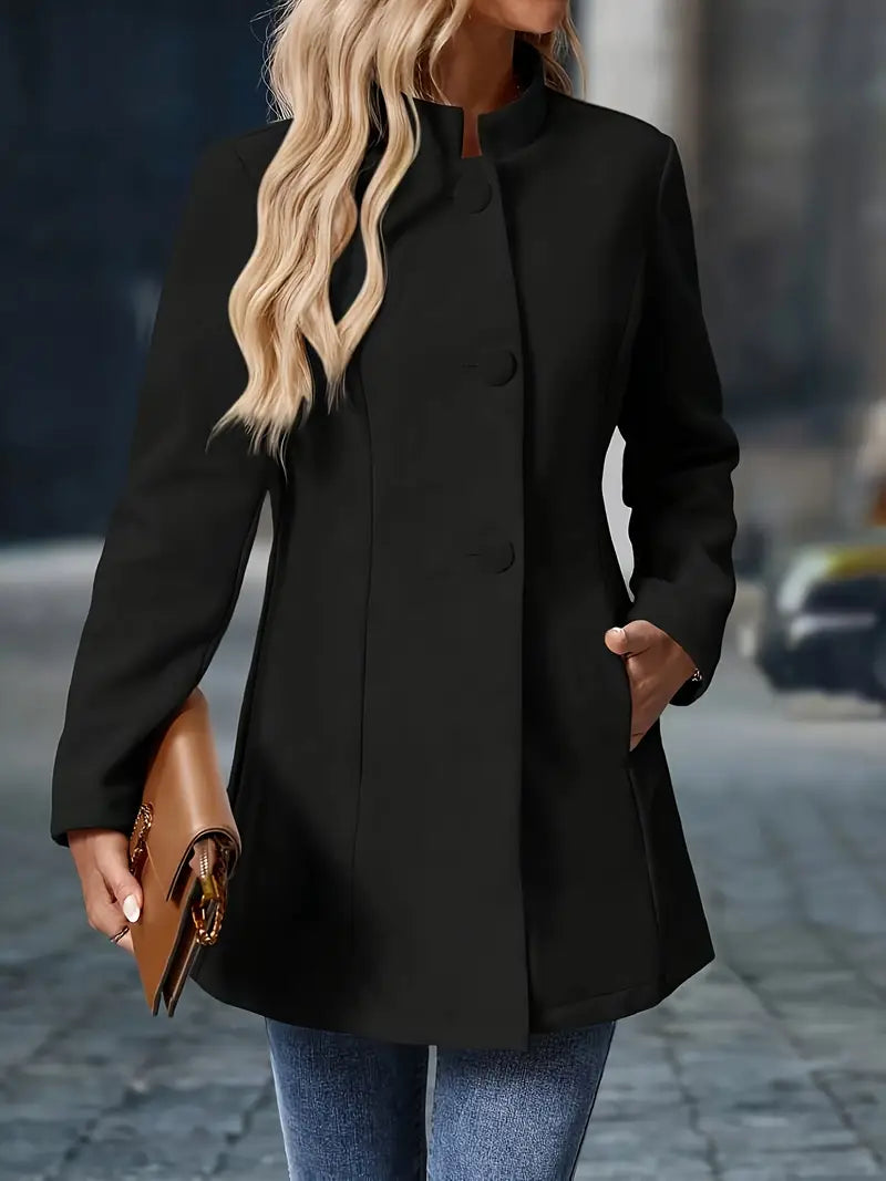 Women's Tailored Wool Coat Fitted Long Sleeve Notched Collar Classic Outerwear