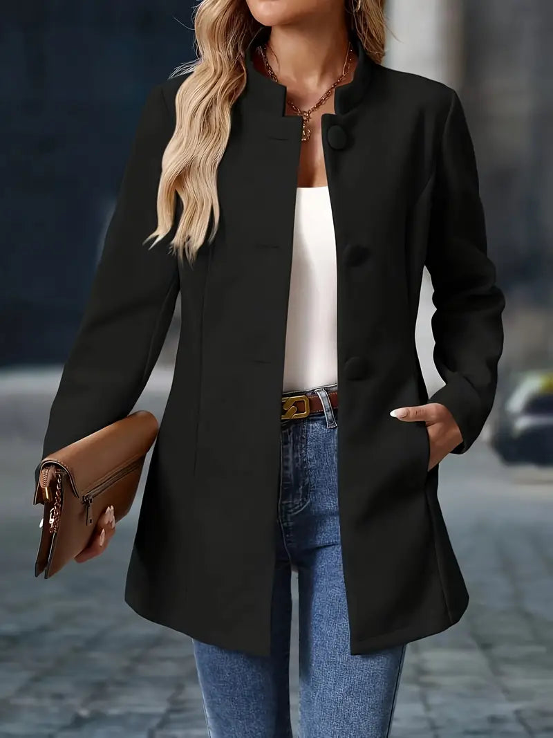 Women's Tailored Wool Coat Fitted Long Sleeve Notched Collar Classic Outerwear