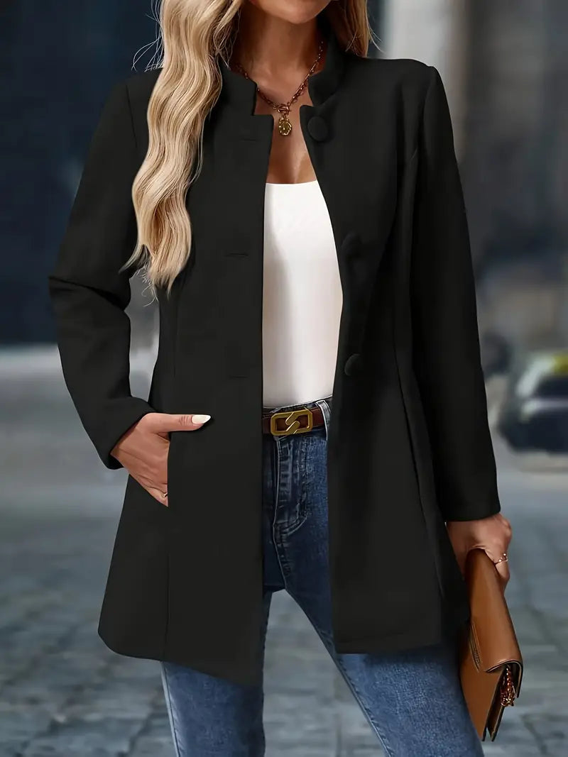 Women's Tailored Wool Coat Fitted Long Sleeve Notched Collar Classic Outerwear