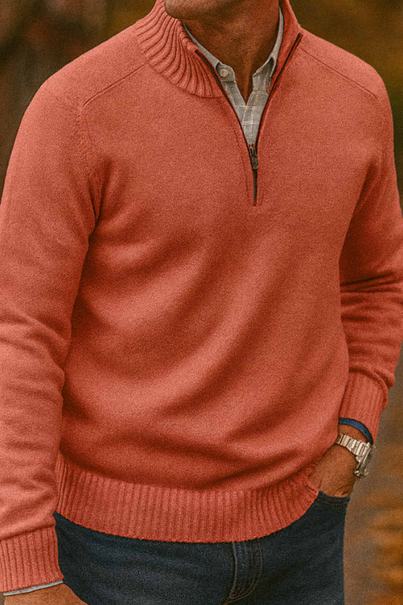 Men's Knit Jumper Quarter Zip Regular Fit Long Sleeve Casual Everyday