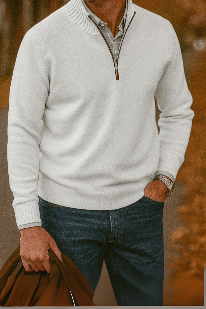 Men's Knit Jumper Quarter Zip Regular Fit Long Sleeve Casual Everyday
