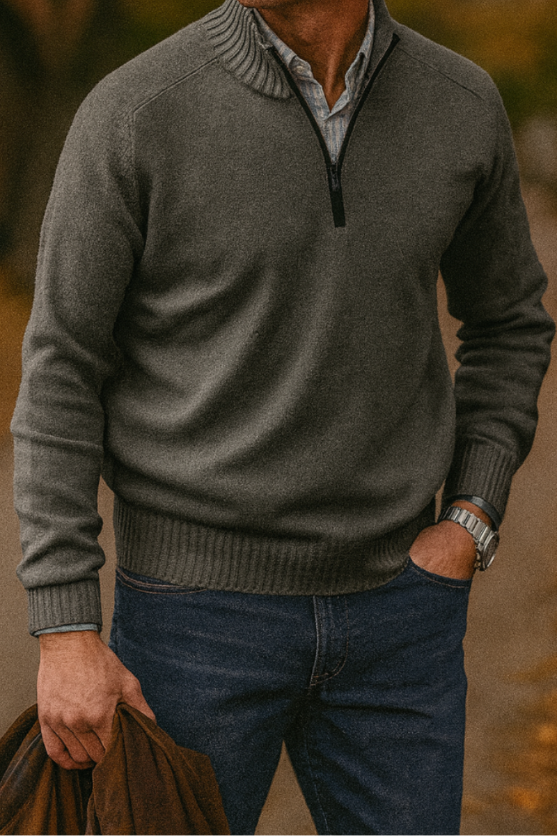 Men's Knit Jumper Quarter Zip Regular Fit Long Sleeve Casual Everyday